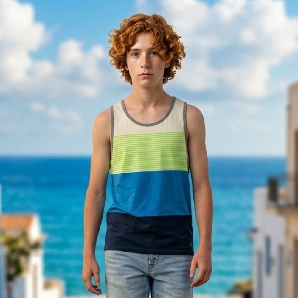 American Eagle Men's M Athletic Fit Tank Top Green Blue Colorblock Beach NWT